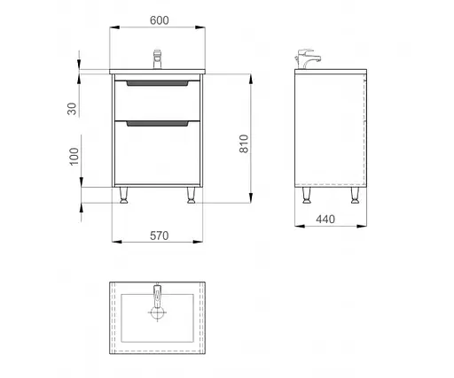 Тумба підлогова Sanwerk Грета 60 Білий з умивальником Space Line (MV0000883) Білий - фото 4