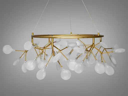 Шедевральна підвісна люстра в зал Світлячок, 54 лампи, золото сатин - фото 1