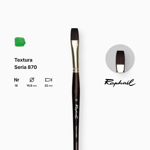 Кисть синтетика плоская Raphael Textura, №16, профессиональная, длинная ручка - фото 2