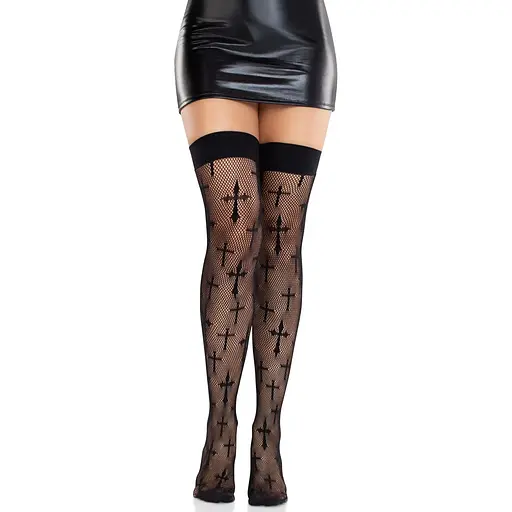Панчохи Leg Avenue Worship Me Cross Net Thigh Highs One Size - фото 5