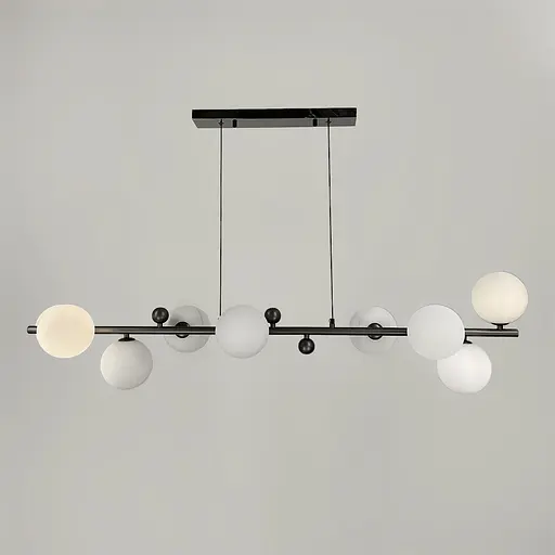 Удлиненная люстра с 9 белыми плафонами длиной 115 см | Ст. MJ 295L/9L BK+WT | Line F - фото 3