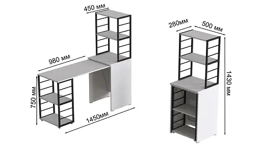 Стіл-тумба трансформер Смарт 3/1 з етажеркою Ferrum-decor 1430x1450x500 Чорний метал ДСП Біле 16 мм (FRD-105109) - фото 7