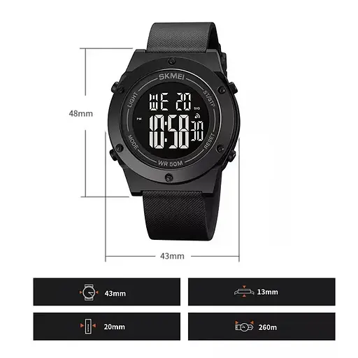 Мужские спортивные часы Skmei 1772 Черный с черным - фото 8