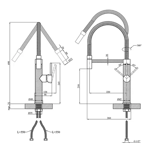 Змішувач для кухні Kroner KRP Ersel - GRP03999 Графіт - фото 2