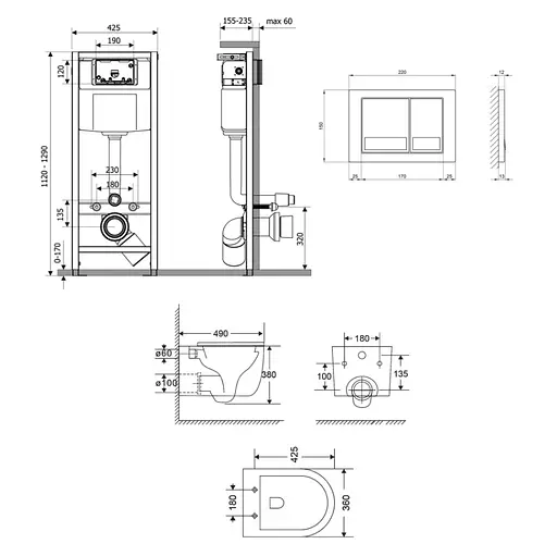 Набір Q-tap Nest 4 в 1 підвісний унітаз Taurus Ultra Quiet 490x360x380 + комплект інсталяції QT2433084EUQW46150 - фото 2