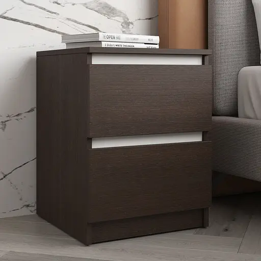 Приліжкова тумба Vays R-5 Венге Темний-Білі планки, 2 шухляди без ручок, ЛДСП 40×40×53 см - тумба в спальню