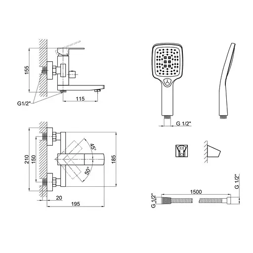 Змішувач для ванни Lidz Kubis 05P-SES - фото 3