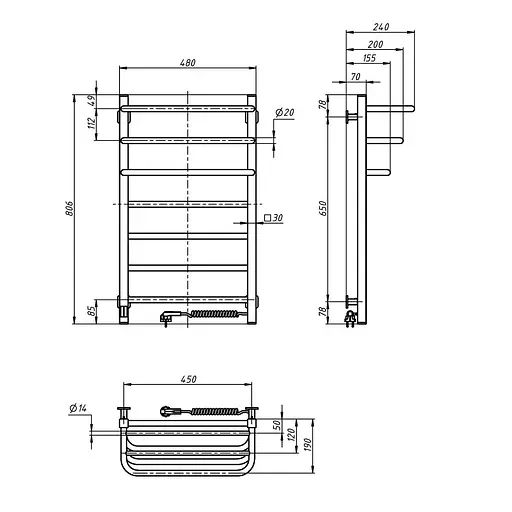 Электрический полотенцесушитель Navin Fortis 480x800 Sensor права 12-228153-3680, Хром, Правое, Электронный - фото 5