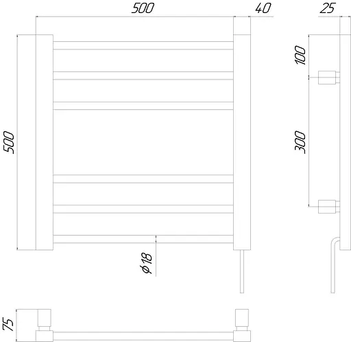 Електрична рушникосушарка Kosser Степ 500x500 EL тайм. білий ДСТ01ELW, Білий матовий, Ліве - фото 5