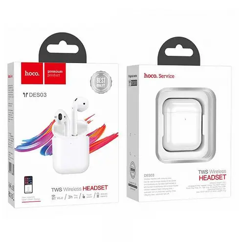 Навушники бездротові Hoco DES03 Air wireless headset TWS Білі - фото 2