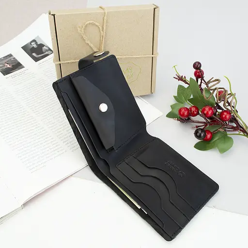 Портмоне мужское кожаное "Ukraine" на кнопке патриотичное черное - фото 6