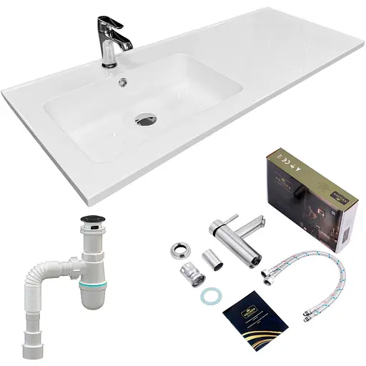 Раковина накладная Adamant FLATE 120L, прямоугольная, с сифоном Click-Clack + смеситель (4824296208601) - фото 1