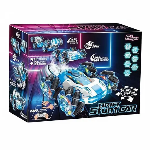 Радиоуправляемая трюковая машина HG 4-37-03, пульт 2.4GHz + браслет, парогенератор, роликовые колеса, вращение 360°, Красный - фото 2