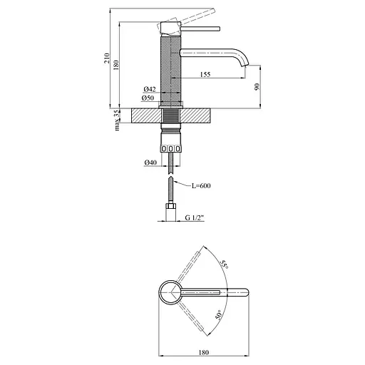 Змішувач для раковини Kroner KRP Edelstahl Berg-GRP010 (CV035597) - фото 9