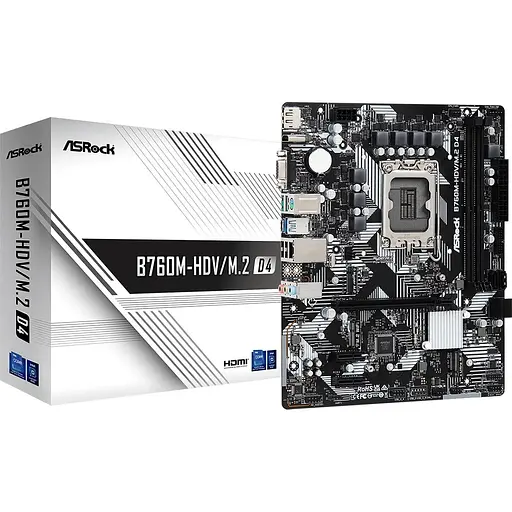 Материнська плата ASRock B760M-HDV/M.2 D4 (1700/B760, 2xDDR4, 1xPCIex16, 4xSATAІІІ, 3xM.2, GLan, 7.1ch, mATX) - фото 5