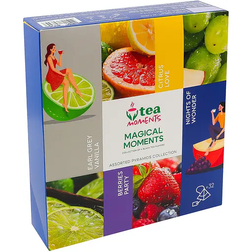 Набір чаю Tea Moments Magical Moments Асорті чорного чаю 32 пірамідки 4 смаків по 8 шт