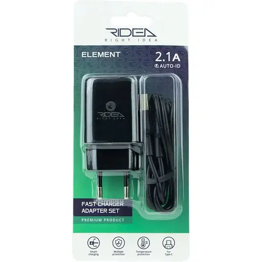 Мережевий зарядний пристрій Ridea RW-11211 Element Auto-ID USB-Type C 2.1 A Black - фото 2
