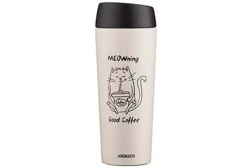 Термокухоль Ardesto Coffee Time Meowning 450 мл Бежева AR2645WC - фото 1