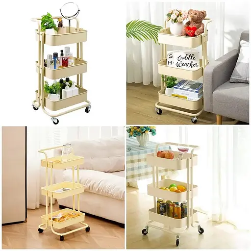 Этажерка Wall Sticker SW-00002105 мобильная трехъярусная универсальная из металла 45х37х82 см кремовая - фото 7