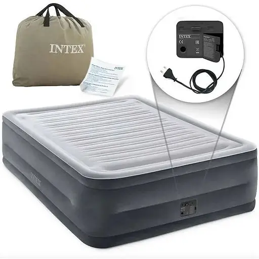 Надувне двоспальне велюрове ліжко Intex 64418 з вбудованим насосом, 56x152x203см - фото 5