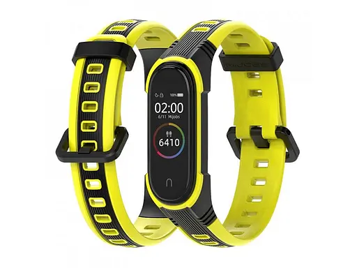 Ремінець для фітнес-браслета MiJobs для Xiaomi Mi Band 5, 6, 7 Sport 2 жовтий з чорним - фото 2