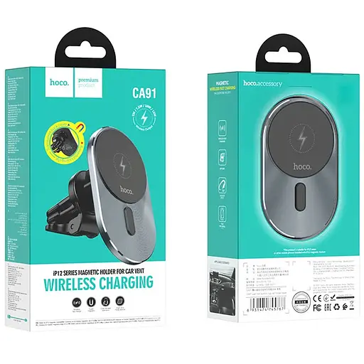 Автодержатель с БЗУ Hoco CA91 магнитный (PD 15W) - фото 6