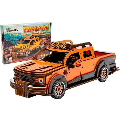 Деревянный 3D конструктор Пикап PuzzleOk Puz-00931 212 деталей - фото 1
