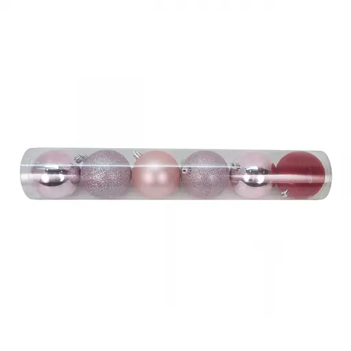 Набір новорічних куль Yes! Fun пластик 8 см 6 шт. пудрово-рожевий (975126) - фото 2