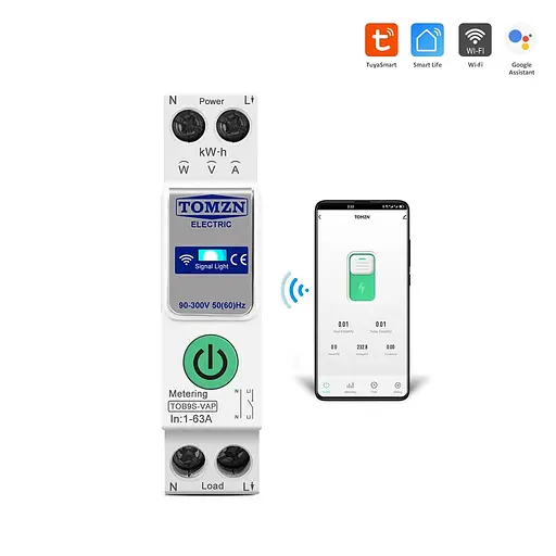 Умный автоматический выключатель с Wi-Fi (Tuya) TOMZN TOB9S-VAP 63A с мониторингом энергопотребления и защитным реле напряжения (51-00122) - фото 3