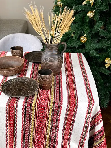 Лляна скатертина різдвяна з українським орнаментом "Грація" - 300х150 см - фото 9