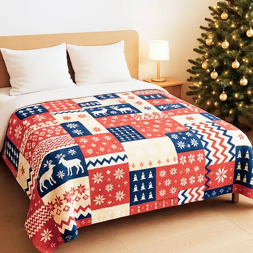 Плед Love You Нордична мозаїка 150x200 см велсофт червоний/синій (9114) - фото 2