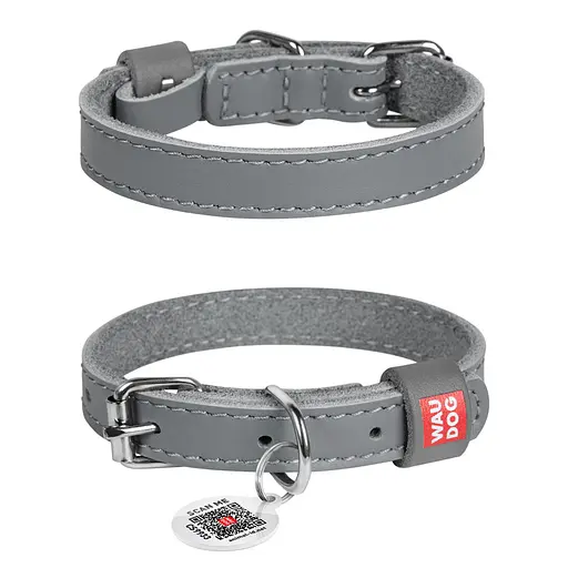 Ошейник для собак кожаный Waudog Classic Ш 12 мм Д 21-29 см серый