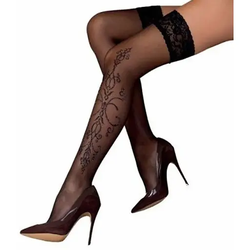 Черные чулки с эффектом татуировки Passion ST111 nero 3/4 (20 den)