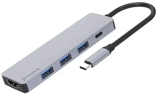 USB-хаб Proove Type-C-хаб Iron Link 5 в 1 (3*USB3.0 + Type C + HDMI) silver (HBIL00010604) - фото 1