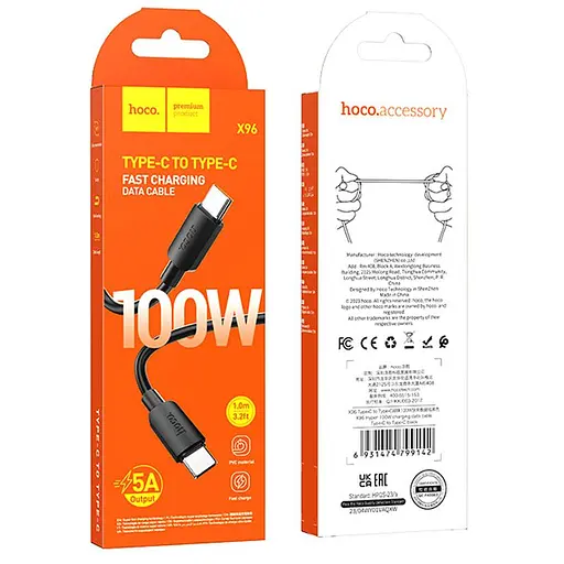 Дата кабель Hoco X96 Hyper Type-C to Type-C 100W (1m) Black - фото 6