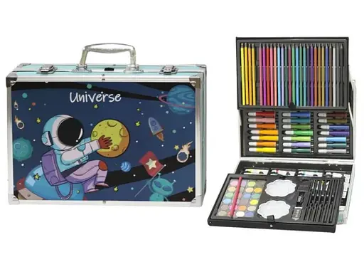 Набор для рисования и творчества Космонавт в чемоданчике, 145 предметов (краски, карандаши, фломастеры), 13544
