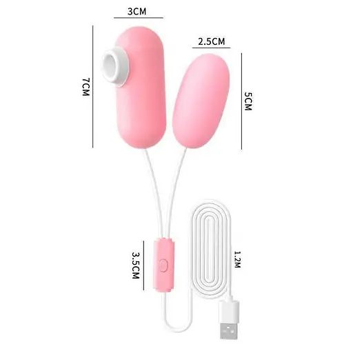 Двойное вакуумное виброяйцо "Вуманайзер" с USB кабелем 10 режимов 5,3 см. Розовый K000913 - фото 3