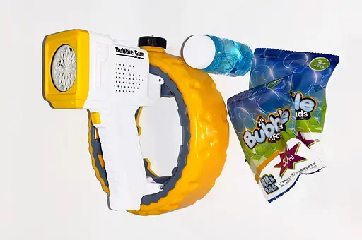 Пістолет з мильними бульбашками 777-30 A підсвічування, концентрат, мильний розчин, на батарейках, в коробці (6980590190128) Жовтий - фото 1