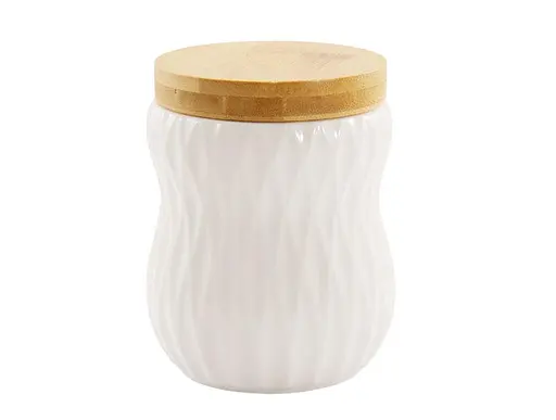 Банка для зберігання з дерев'яною кришкою порцелянова Grazie 330 мл біла (PJ3801-S1)