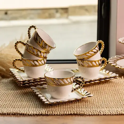 Набір чашок з блюдцями Yiwu Tiffany 250 мл чашка порцелянова 6 шт для чаю і кави чашки блюдця практичний стильний посуд SX61 - фото 2