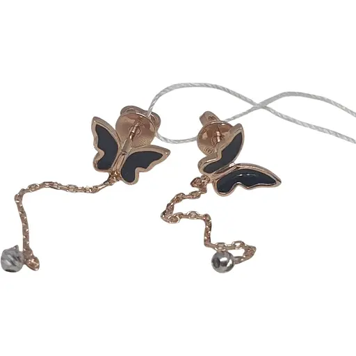 Золоті сережки-пуссети Столична Ювелірна Фабрика Метелики з емаллю. 111221ЕЧ