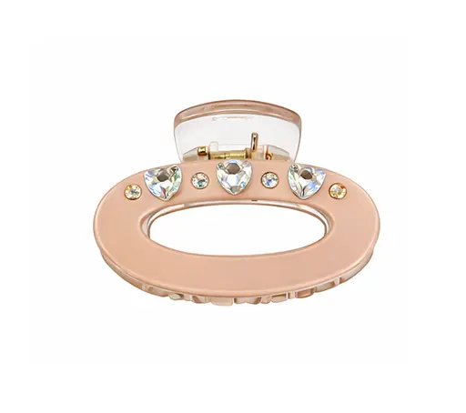 Заколка-крабик овальная 4 см со стразами Fashion пластиковая с пружинным зажимом Розовый - фото 1