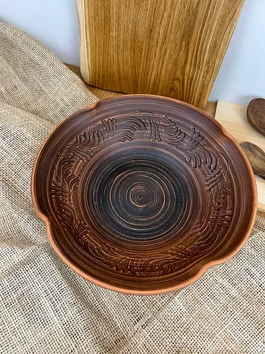 Фруктовница (изогнутая) керамическая (глиняная) резная №7 - фото 2