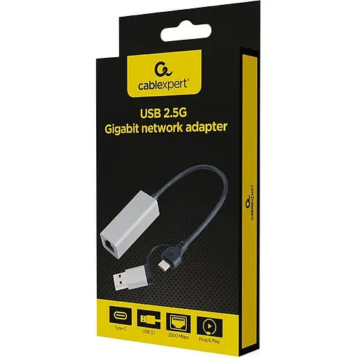 USB-Хаб Cablexpert A-USB3AC-LAN2G-01, з USB Type-A/C на 2,5 Gigabit Ethernet (A-USB3AC-LAN2G-01) - фото 2