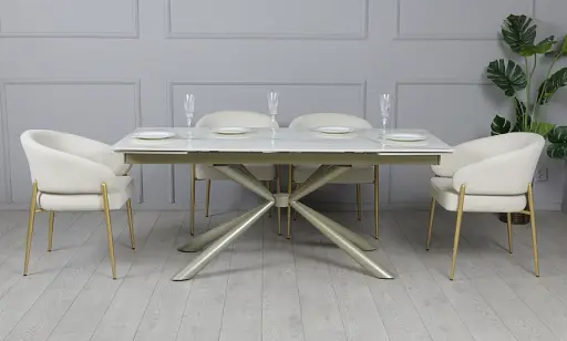 Стіл Рим обідній розкладний білий глянець 1800/2600x900x750 ноги шампань - фото 11