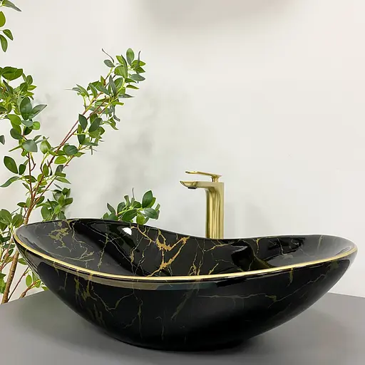 Умивальник VBI Turin marble black glossy накладний VBI-011505, Чорний матовий - фото 4