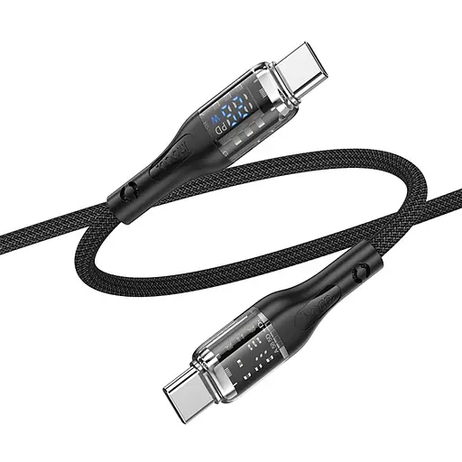Кабель з дисплеєм Hoco U115 Transparent Discovery Type-C to Type-C 1.2 м 100 W чорний
