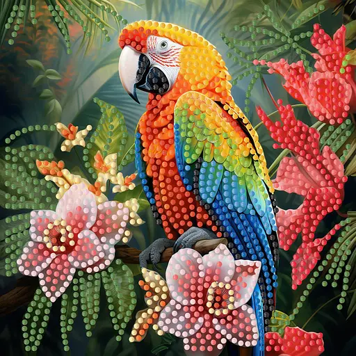 Алмазна мозаїка Strateg ПРЕМІУМ Папуга в джунглях на паперовій основі розміром 18х18 см (ZAV1818-5) - фото 1