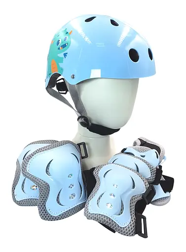 Комплект детский шлем и защита Yongkang GB24429-2009 S (5-9 л) голубой монстр (G0001962) - фото 1