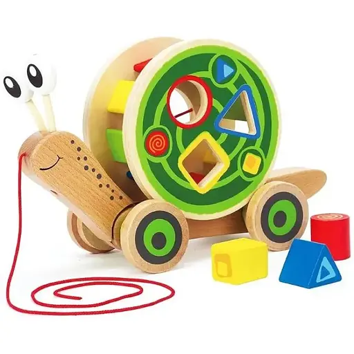 Деревянная каталка Hape сортер Улитка E0349 развивающая деревянная игрушка для прогулок малышей - фото 1